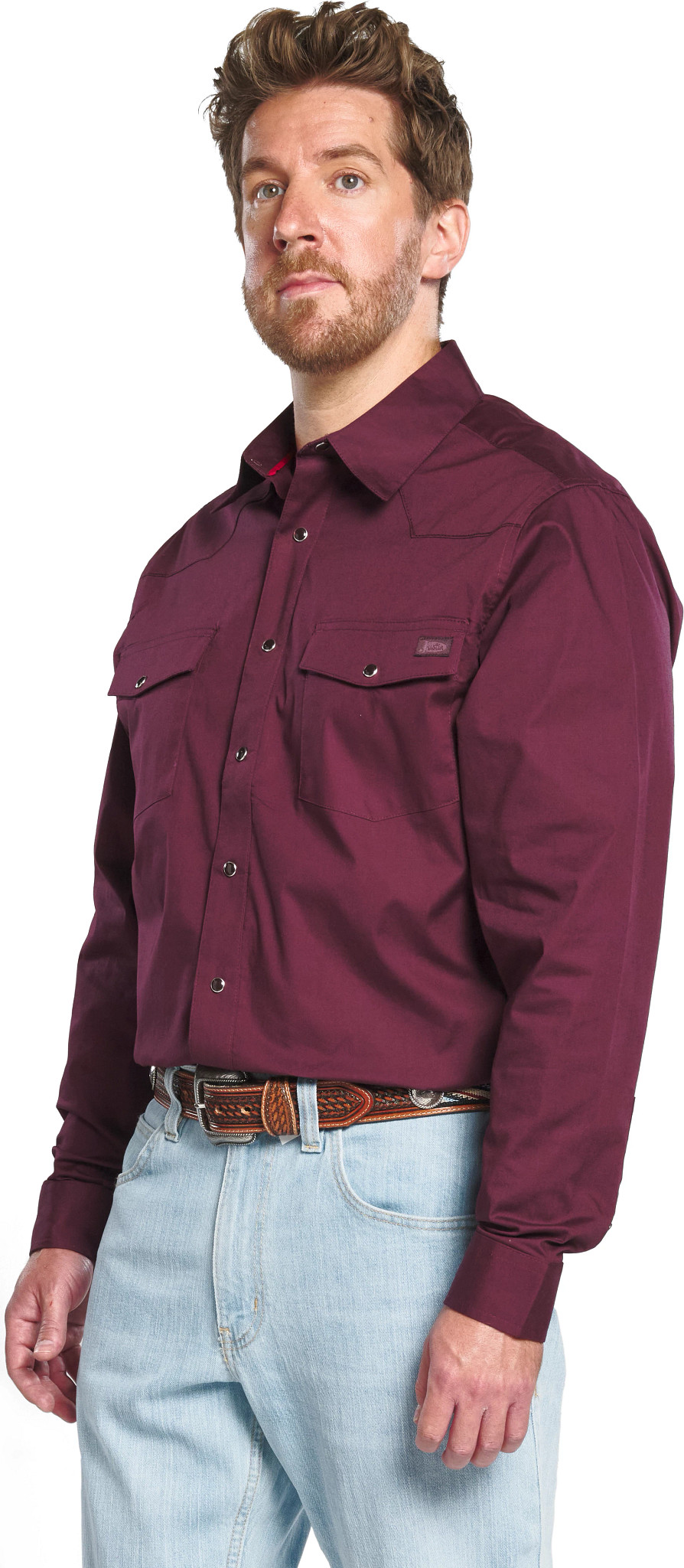 Long Sleeve Snap Down shown in Winetasting (Red)
