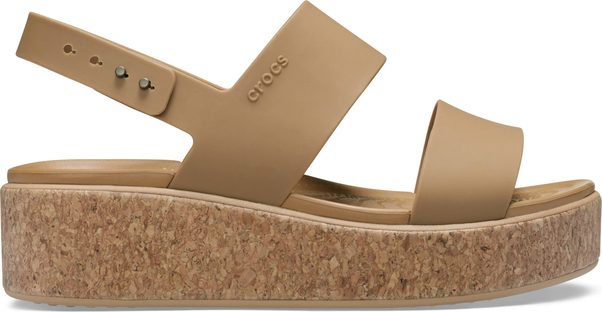 Women's Crocs Brooklyn Cork Low Wedge Sling shown in Umber (Brown)