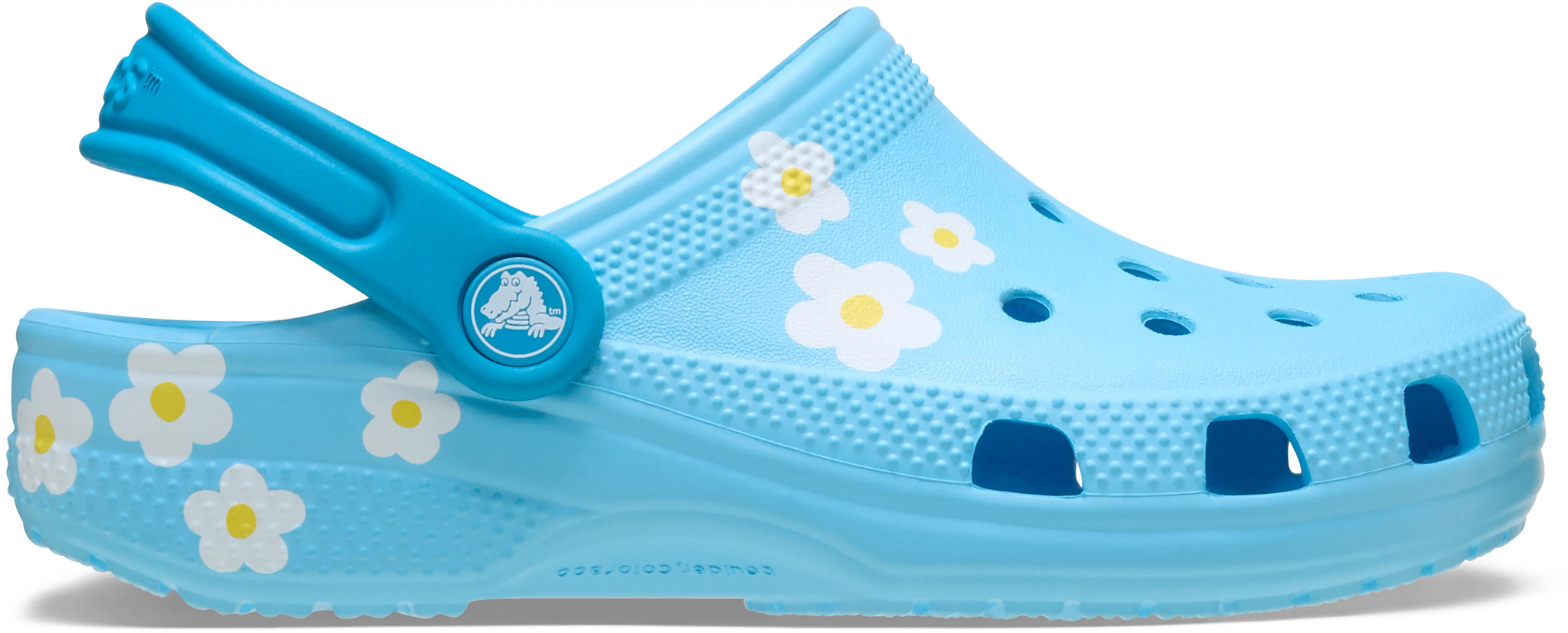Girl's Crocs Classic Clog shown in Daisy Tinted Glass (Blue)