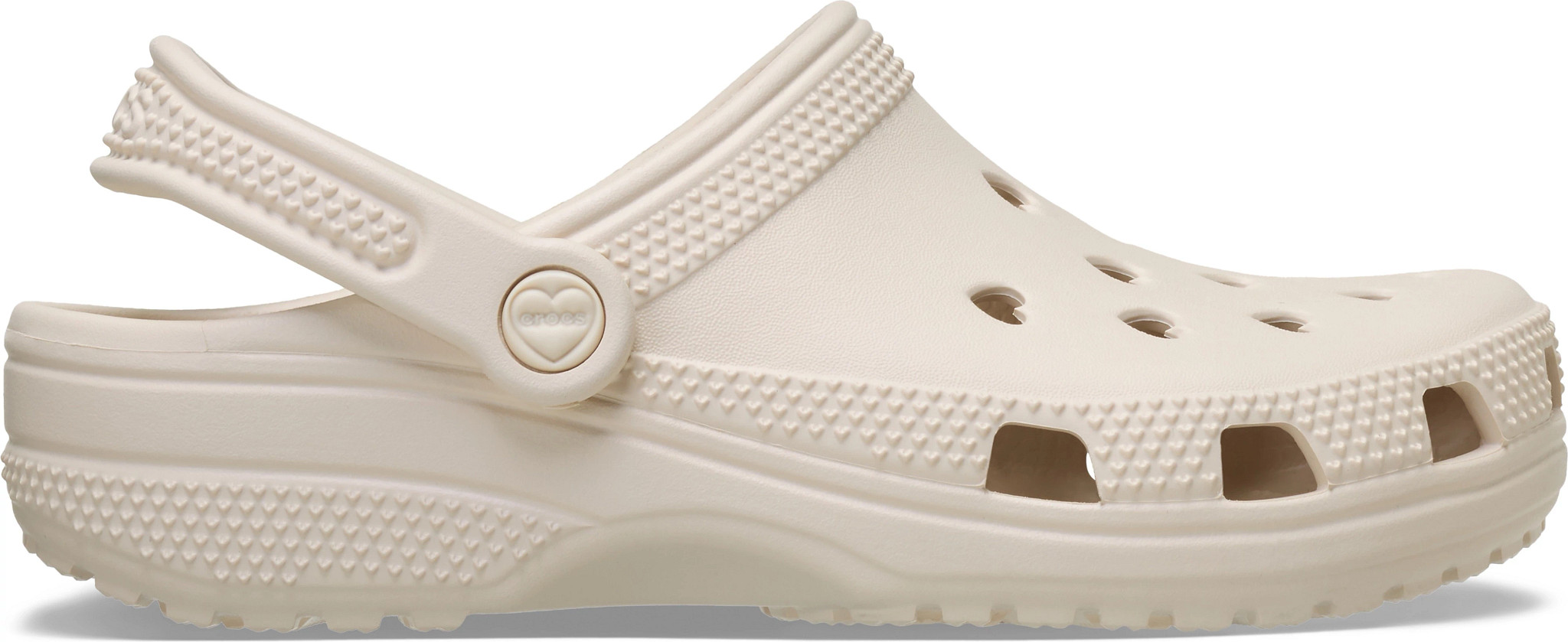 Women's Crocs Classic Hearts Clog shown in Frappe (Off White)