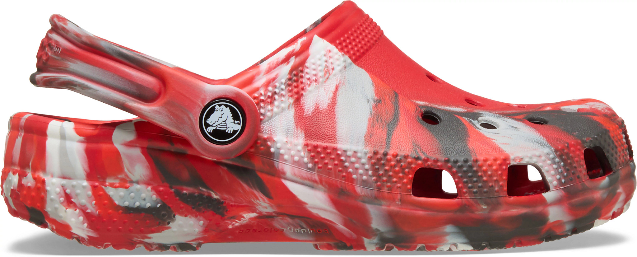 Boy's Crocs Classic Marbled Clog shown in Flame/Multi (Red)