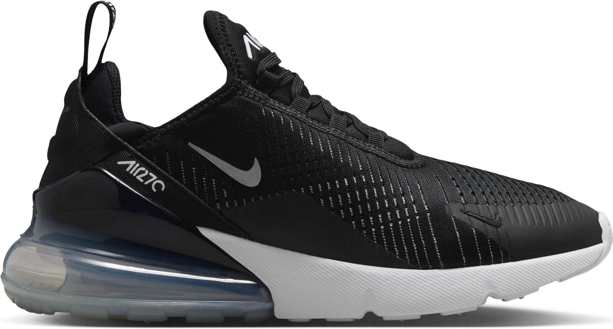 Women's Nike Air Max 270 shown in Black/White (Black)