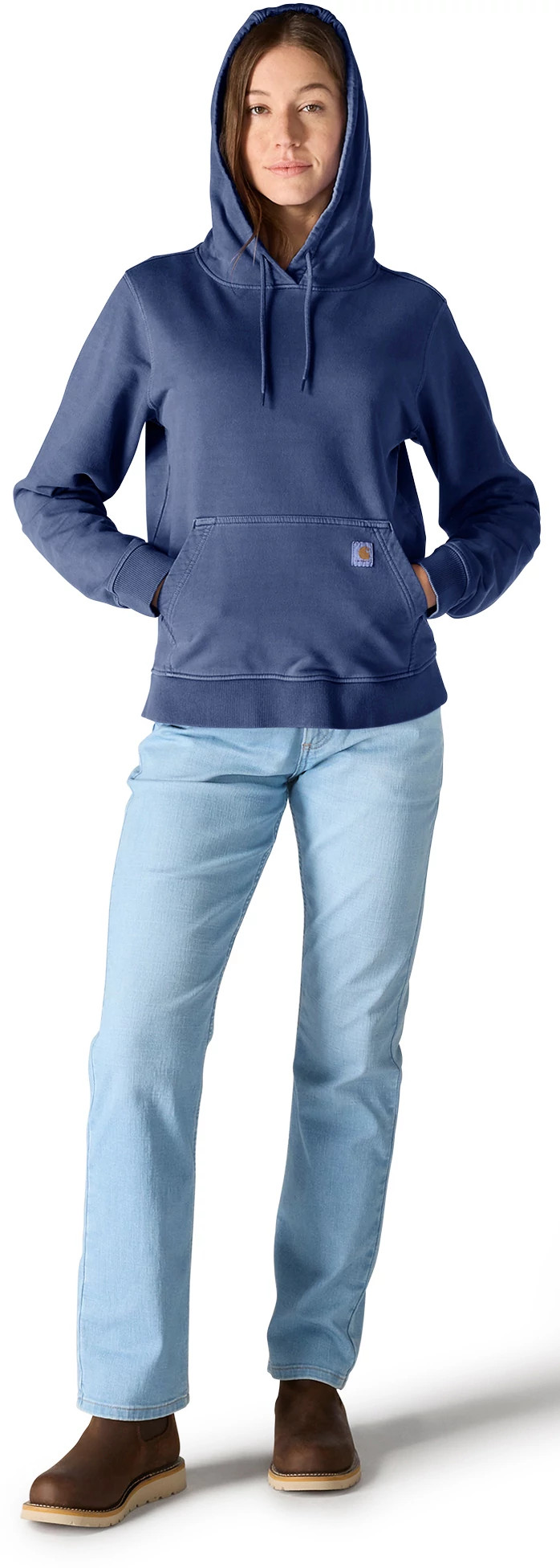 Women's Carhartt Midweight Garment Dye French Terry Hoodie shown on model 