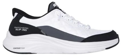 Women's Skechers Slip-Ins Contour Foam Cozy Fit shown in White/Black (White)