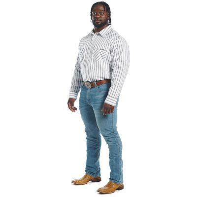 dress shirt jeans and boots Gingham blue non iron dress shirt with chambray tie, jeans and chukka boots