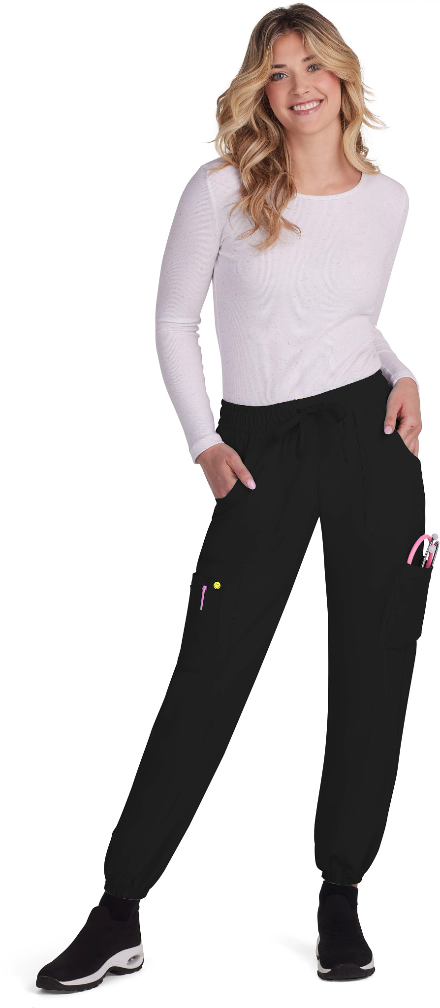 Women's Koi Smiley World Jolly Jogger shown on model 